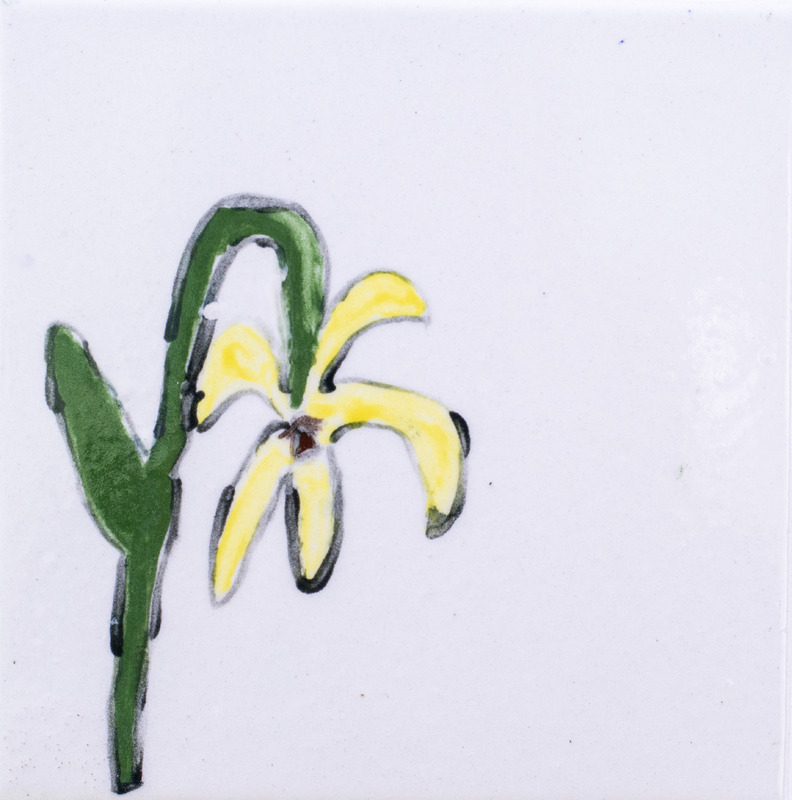 Painting of yellow drooping flower.