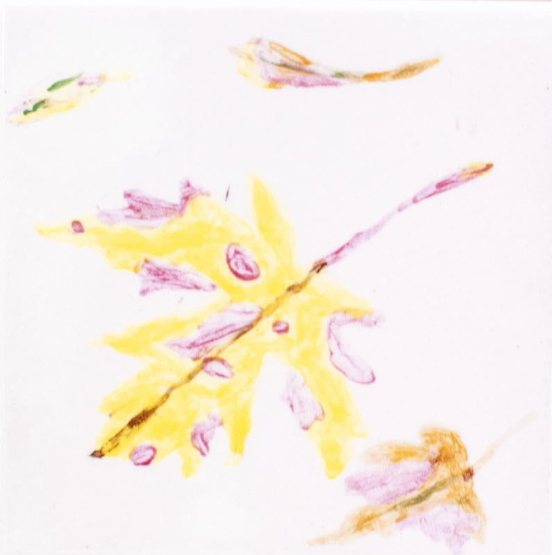 Painting of yellow maple leaves.