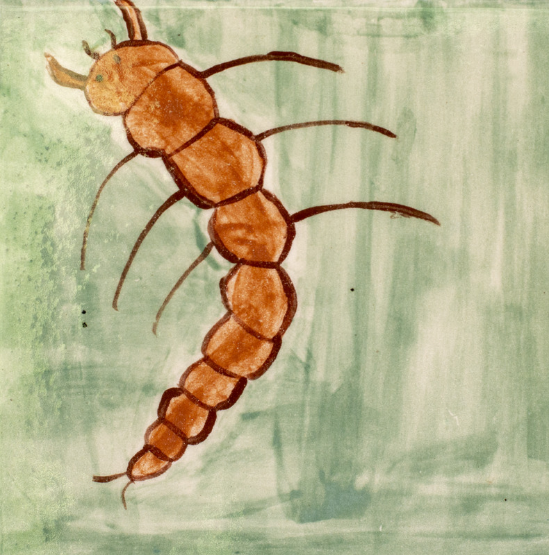 Painting of an orange water tiger over a green background.