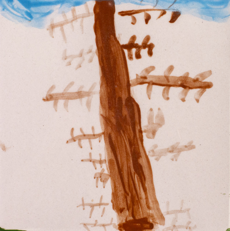 Painting of a tree against a background.