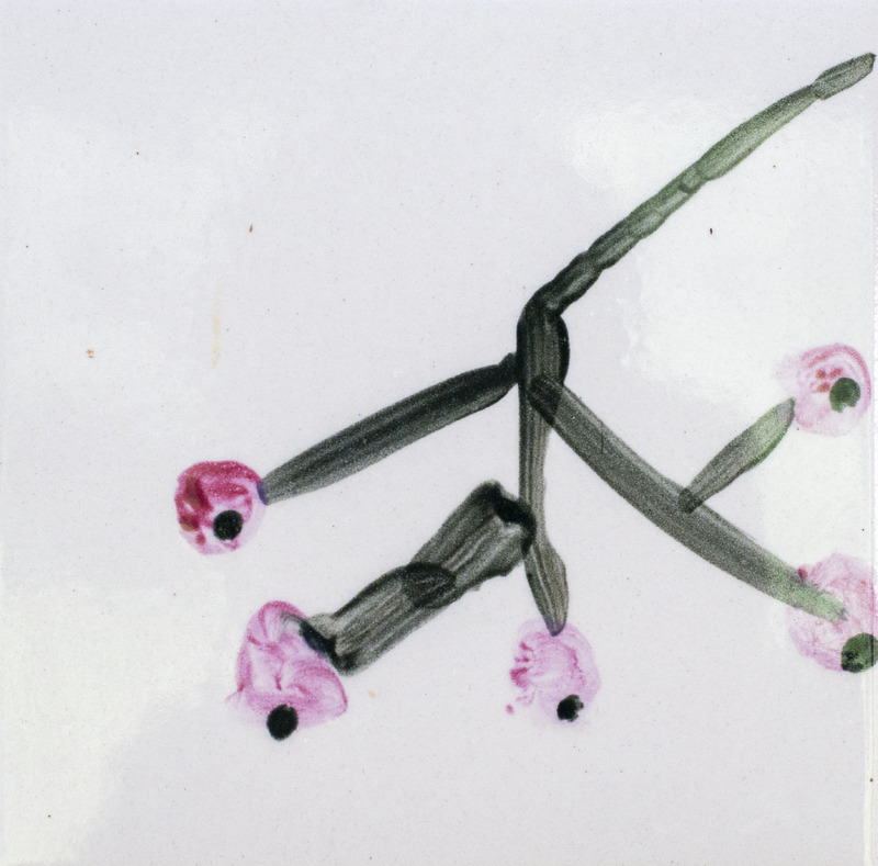 Painting of branch with red berries.