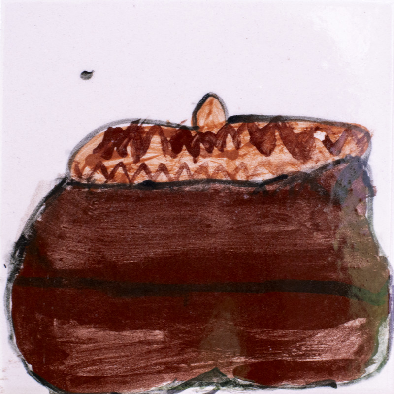 Painting of a brown acorn.