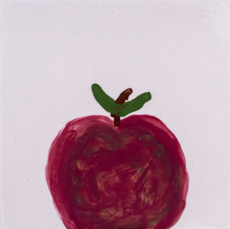 Painting of a red apple.