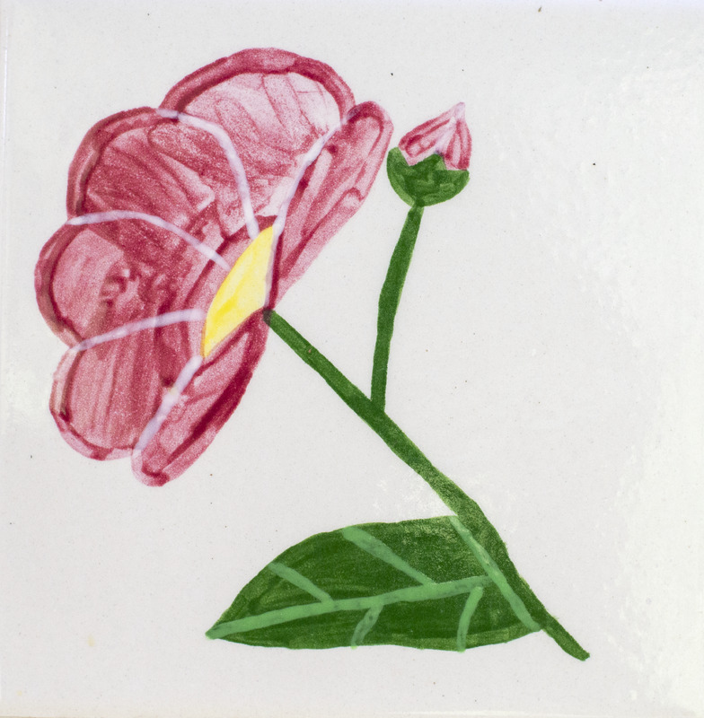 Painting of pink flower and one bud.