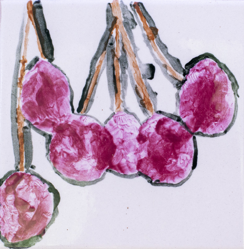 Painting of six cranberries.