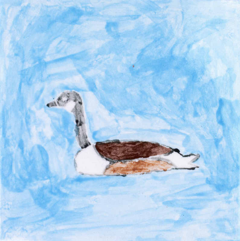 Painting of Canada Goose swimming in the water.