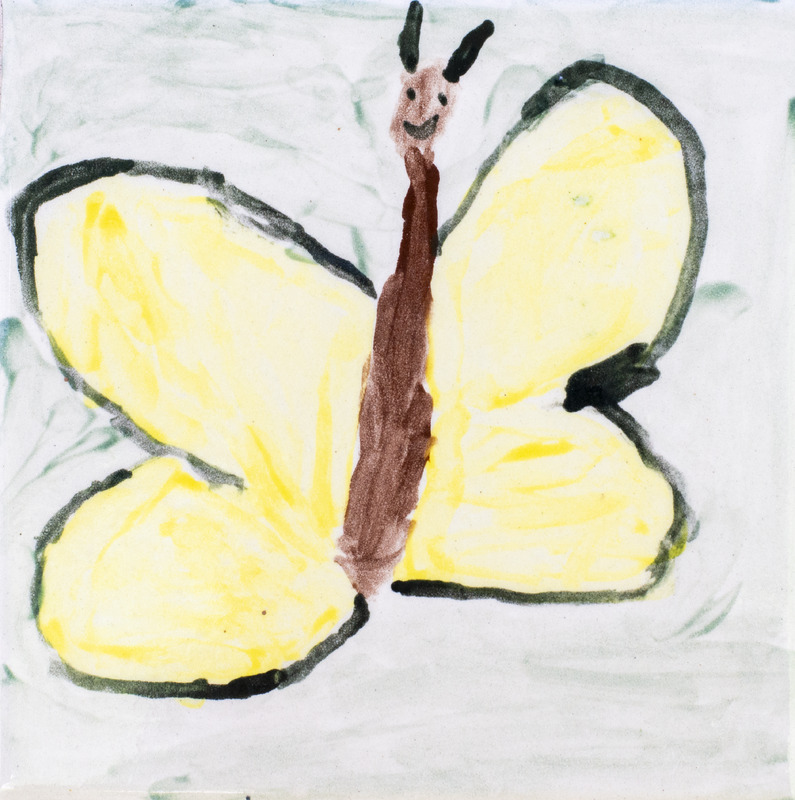 Painting of yellow butterfly with brown body.